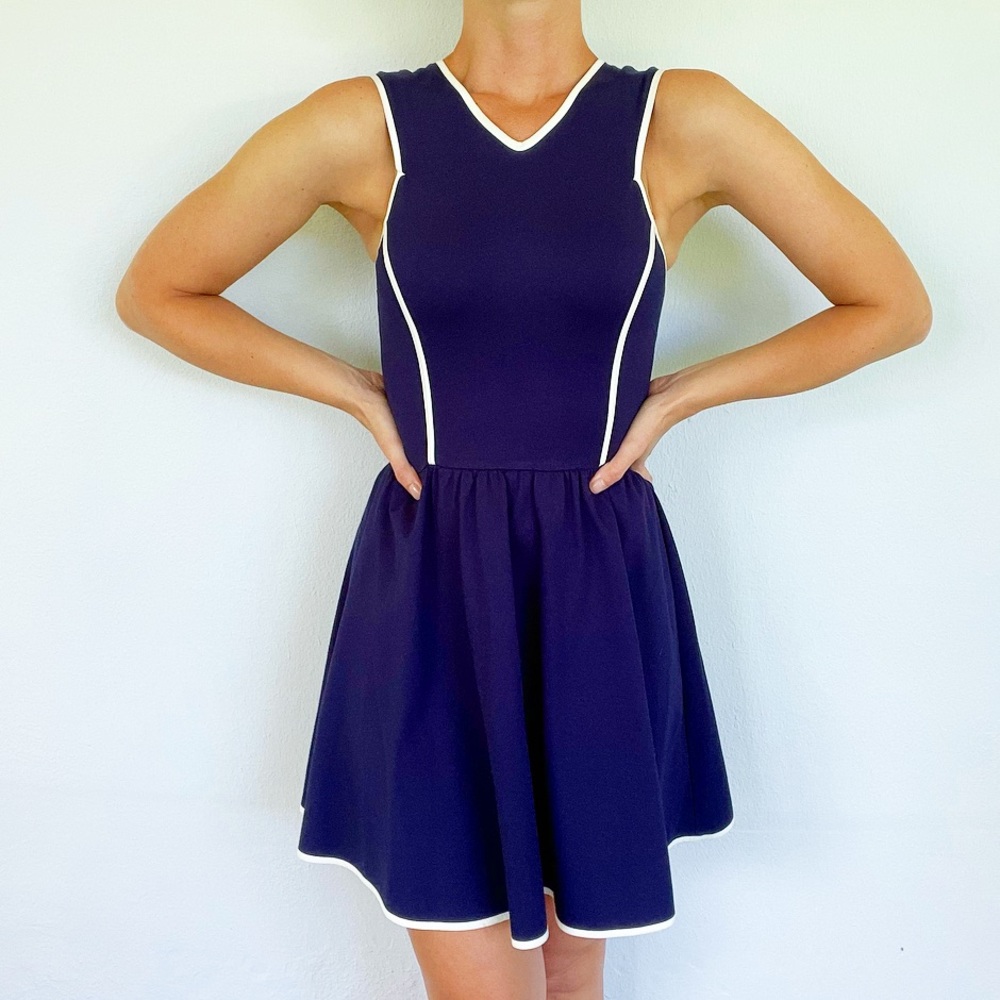 Love…ady navy blue sleeveless fit and flare nautical sailor dress size small
